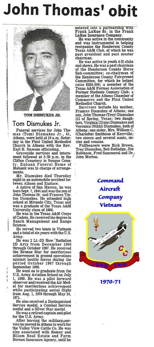 Obituary, John Thomas Dismukes, Jr., 1985