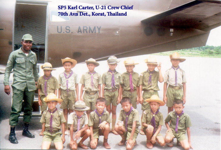 SP5 Karl Carter, U-21 Crew Chief, 70th Avn Det, Korat, Thailand, with Thai Boy Scouts