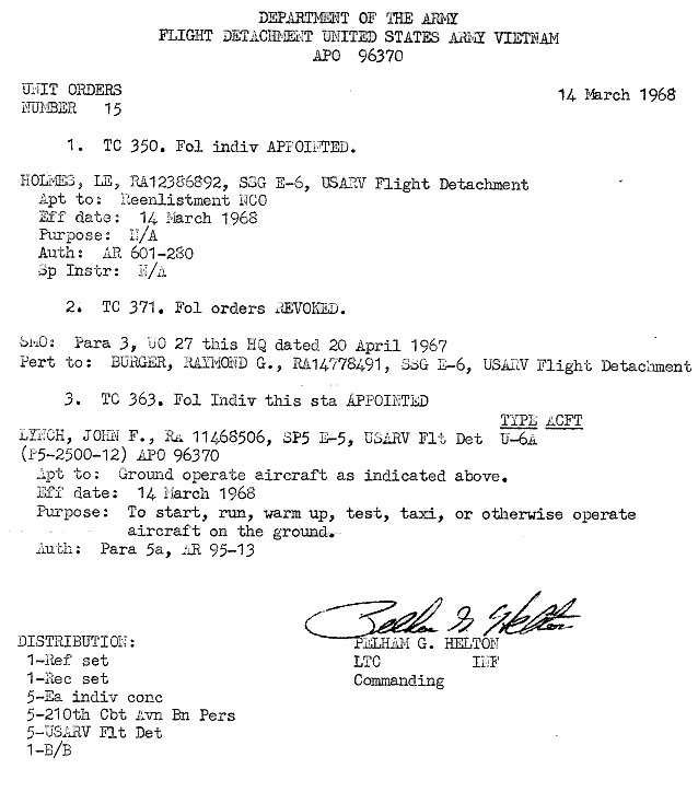 John F. Lynch, UO15, 14 March 1968, USARV Flt Det
