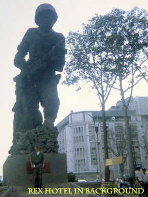 The Marine Statue in Saigon. The Rex Hotel is in the background. Photo taken from the internet.