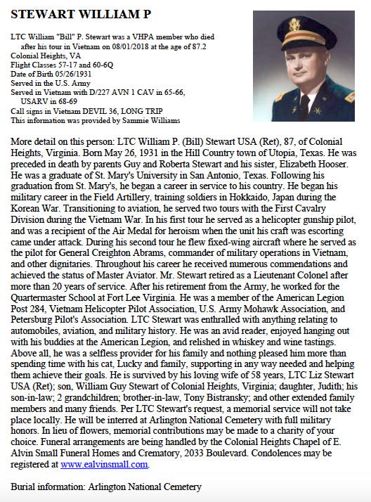 LTC (Ret) Bill Stewart obituary