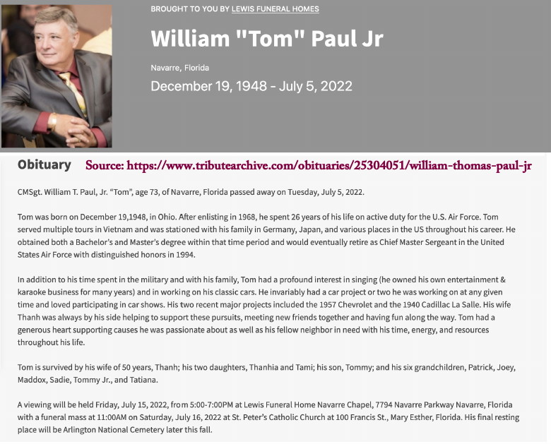 Tom Paul Obituary, 2022